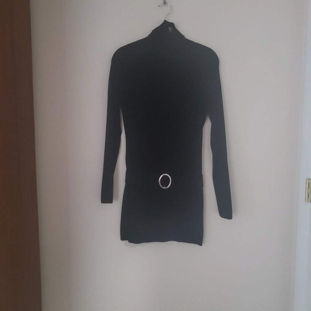 INC Black Turtleneck Sweater Dress with Belted Hip Size S